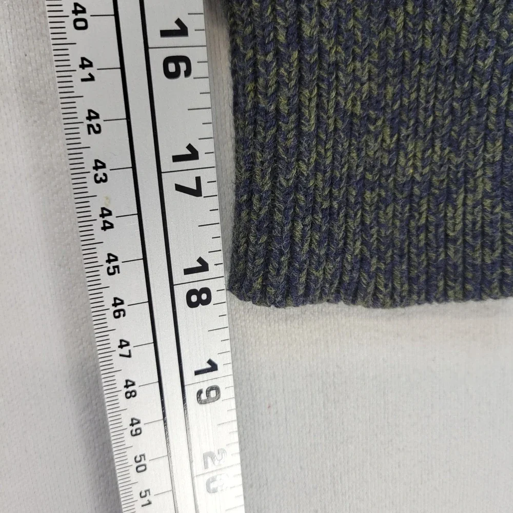 J.Crew Sweater Mens XS Green Blue Marled Shaker Stitch Cotton Chunky Knit Raglan